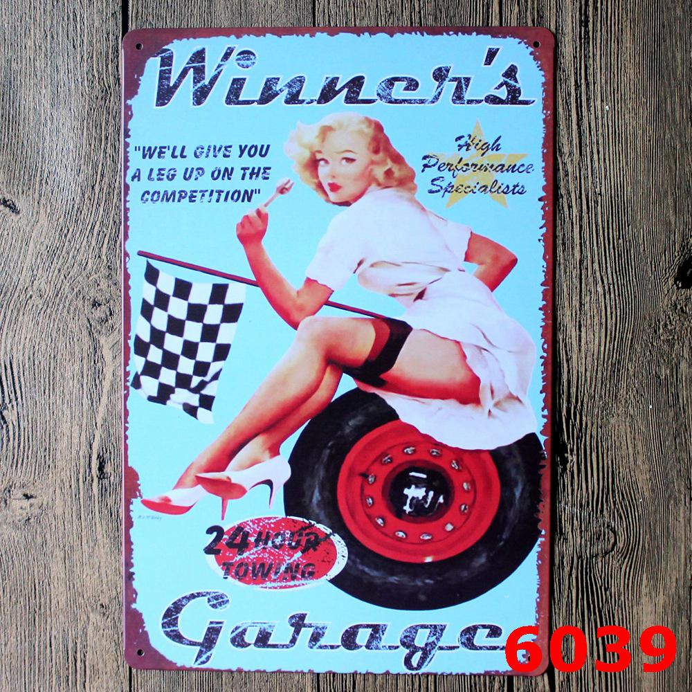 Tilpasset Retro Pin-up Jente Bilverksted Blikkskilt