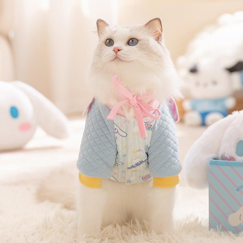 Big-eared dog joint cat clothes cartoon full print warm into kitten four-legged cotton-padded clothes dog pet clothing