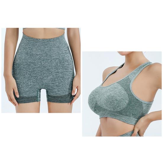 2 Pcs/Set Women Sports Suit Push-up Sleeveless Vest with Chest Pads Seamless Quick-drying High Waist Shorts Sportwear Yoga Fitness