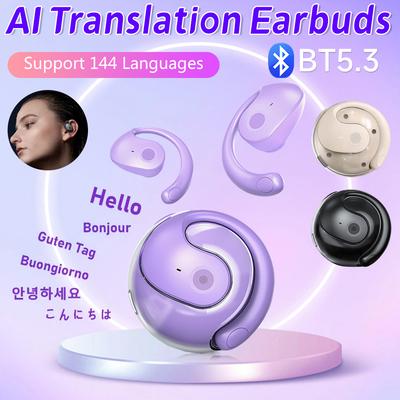 Écouteurs Traducteurs de Langue IA Bluetooth Sans Fil en Temps Réel 144 Langues Casque à Accrocher à l'Oreille pour Voyages Affaires