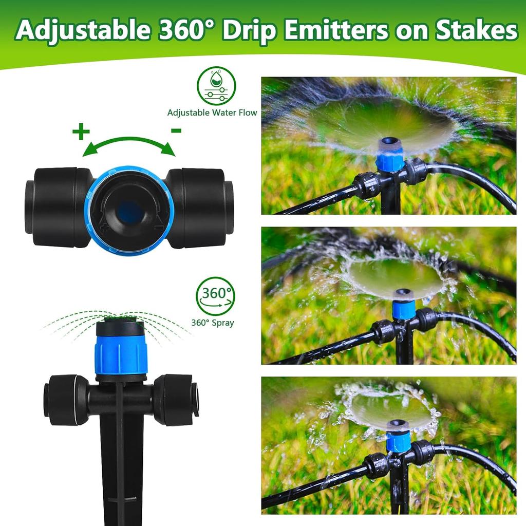 360° Adjustable Drip Emitters, Push-to-Fit Irrigation Sprinklers for 1/4" Tubing, Easy Installation Water Flow Drippers