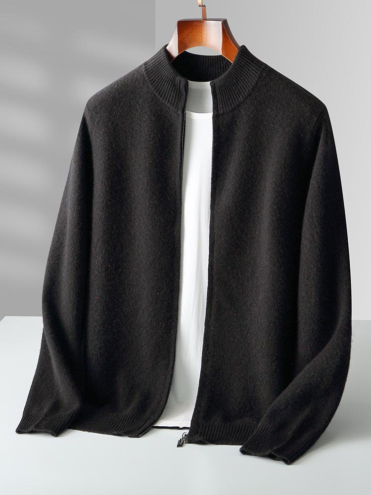 Men's Versatile Stand-Up Collar Cashmere Wool Cardigan - Long-Sleeve, Thickened Knitted Coat for Autumn and Winter