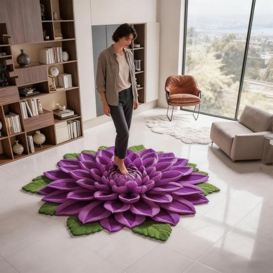 3D Flower Floor Mat Absorbent Large Flower Area Rug Non-Slip Bathroom Rug Bedroom Carpet for Living Room Kitchen