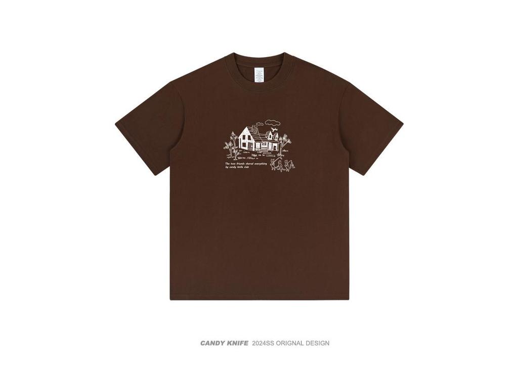 Unisex Hong Kong Style Harajuku Cotton T-Shirt, Loose Fit, Short Sleeves, Trendy Design for Couples