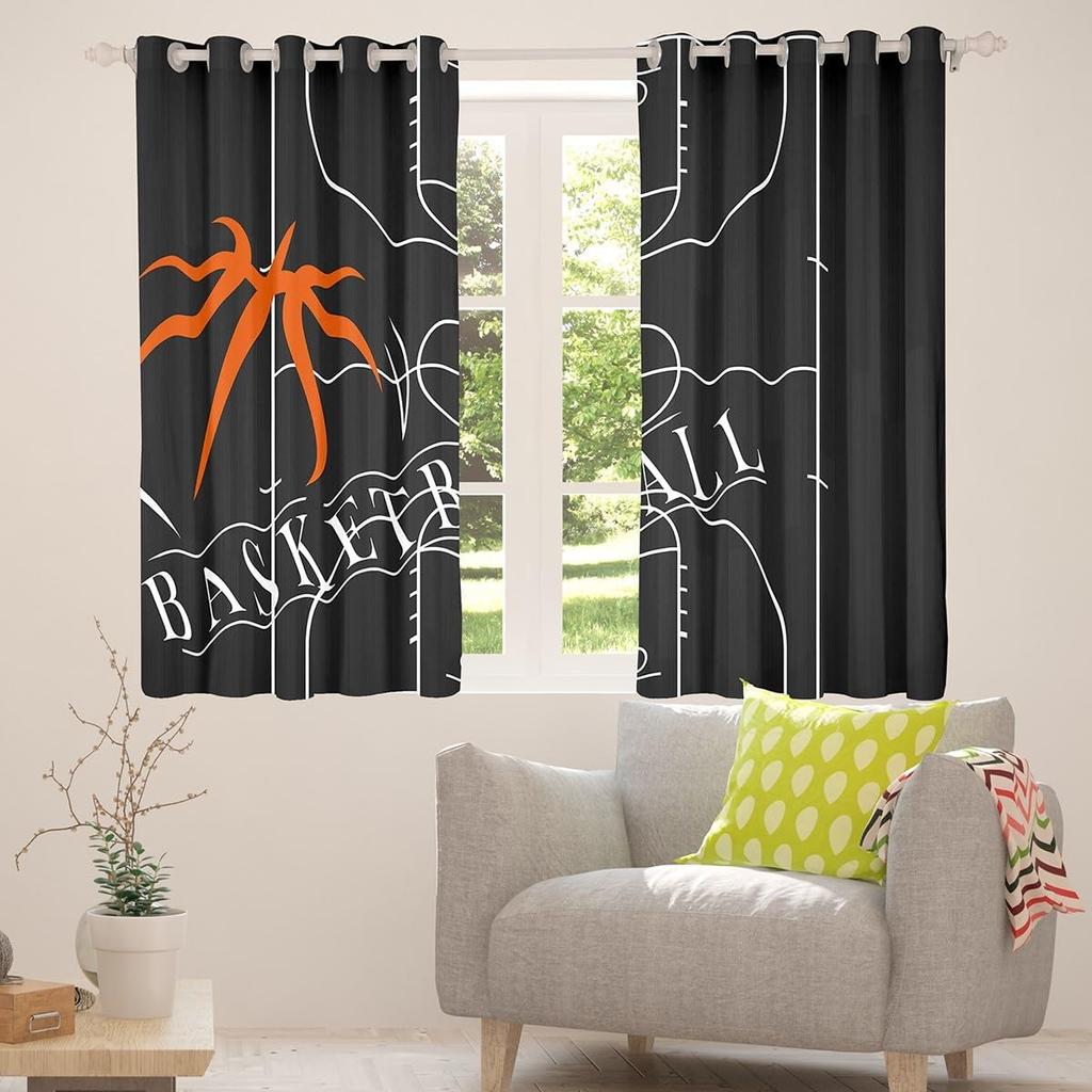2pcs Erosebridal Basketball Thin Curtains for Boys Kids Sports Curtains, Basketball Court Curtains & Drapes Brown Semi-Blackout