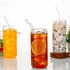 With Straw and Lid Glass Can Shaped Cups Spill-Proof Bubble Tea Cup Glass Drink Cup  Milk Tea