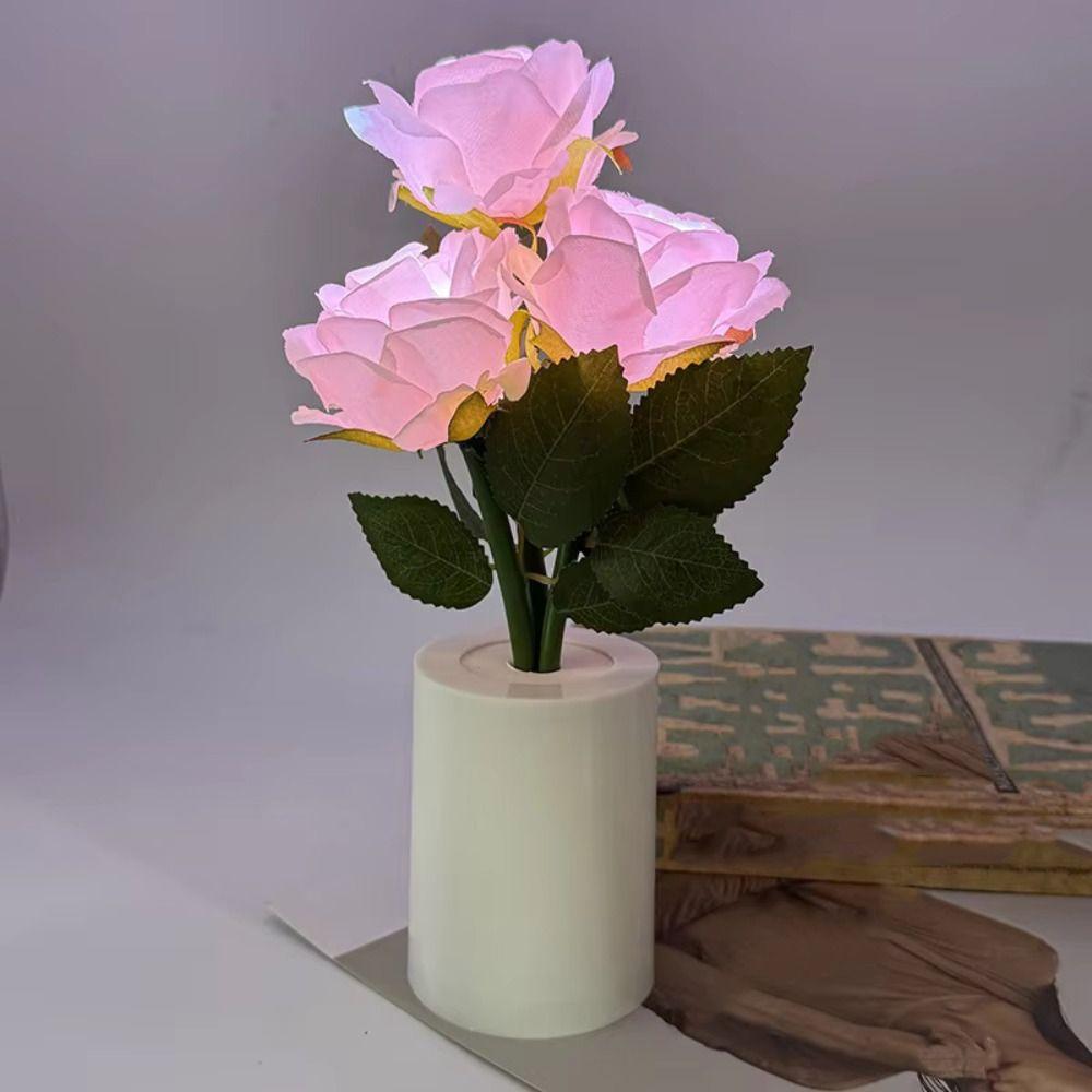 LED Light Source LED Chinese Rose Table Lamp Battery Operated 3 Head Design Chinese Rose Shaped Desk Light