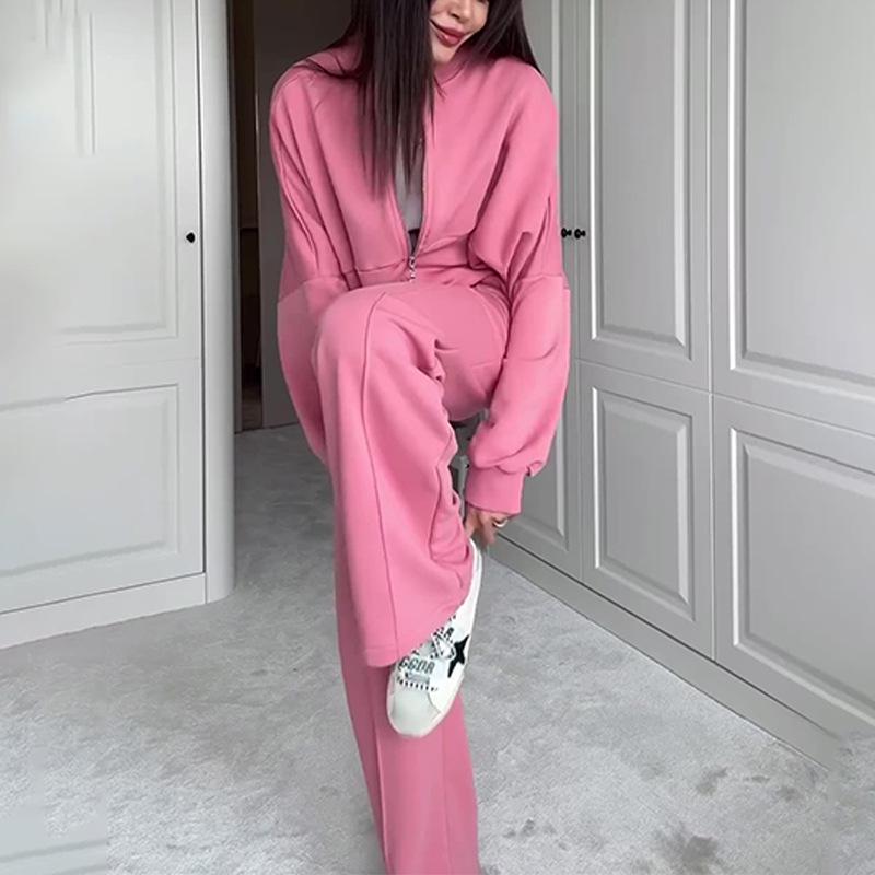 2024 Spring Crew Neck Fashion Sweatshirt Jacket with Casual Straight-Leg Pants