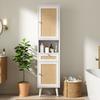 Hoher Stand-Badezimmerschrank, Rattan-Türen, Links-Rechts umkehrbar, Schublade, Magnetverschluss, Soft-Close-Scharniere, 40×30×166 cm, Weiß