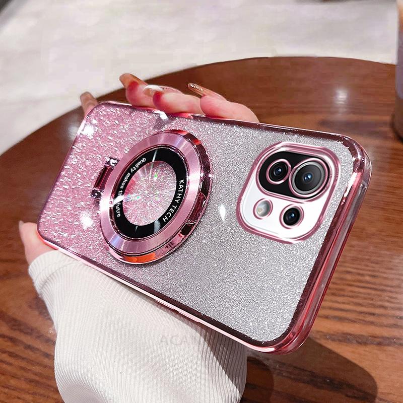 Funda de silicona con soporte y acabado brillante para Xiaomi Mi 11 Lite 5g Ne 11t 13 13t Mi13t Pro 12 12t 10t 14 Mi14t