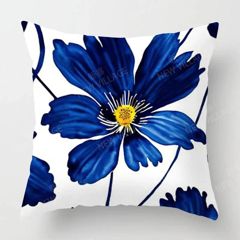 Doplňte dekoraci svého obývacího pokoje stylovým geometrickým povlakem na polštář v modrobílém květinovém vzoru Home Decor 45x45 40x40