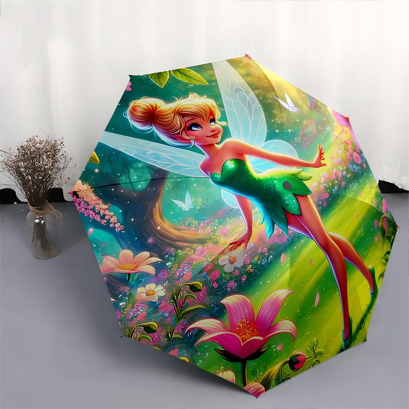 Disney Tinker Bell Manual Opening and Closing Umbrella - 8-Rib Reinforced Folding Design, Lightweight and Portable, Suitable for Daily Busin