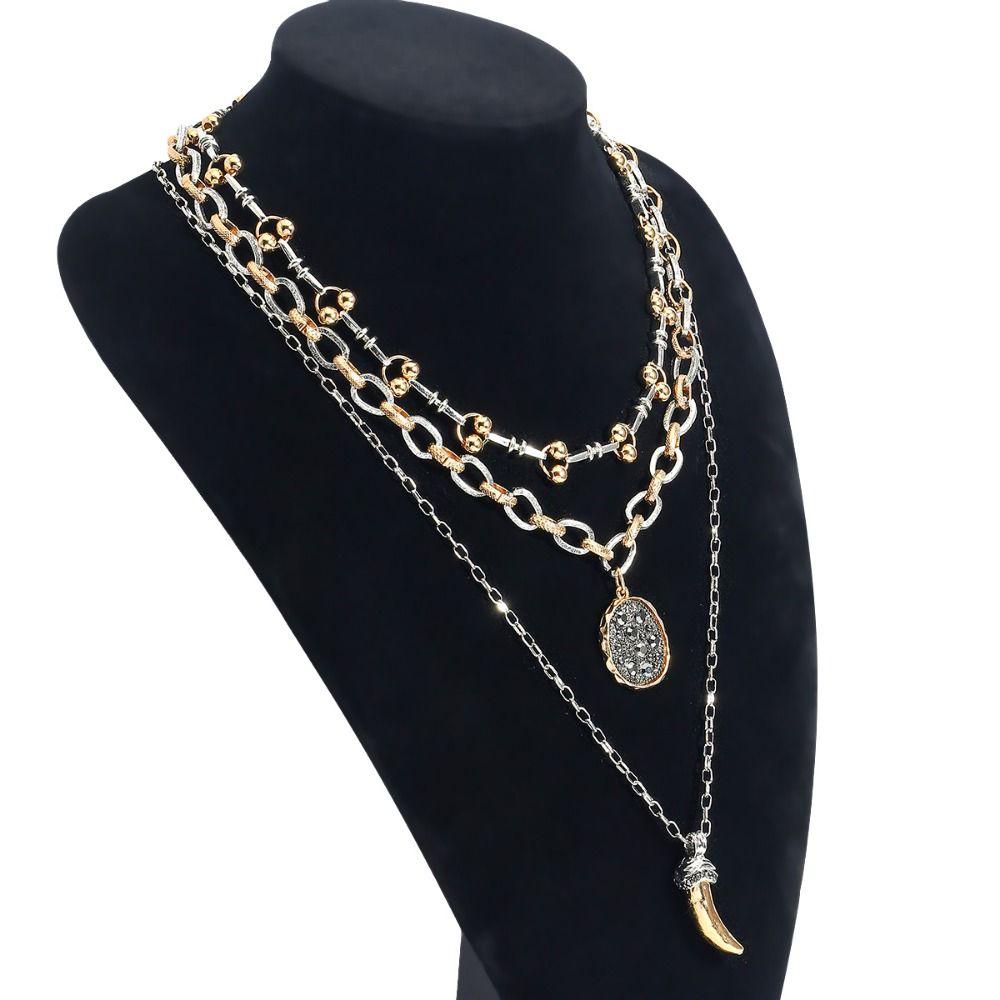 Exaggerated Ox Horn Pendant Necklace Earrings Irregular Sweater Chain Choker Clavicle Chain  Daily