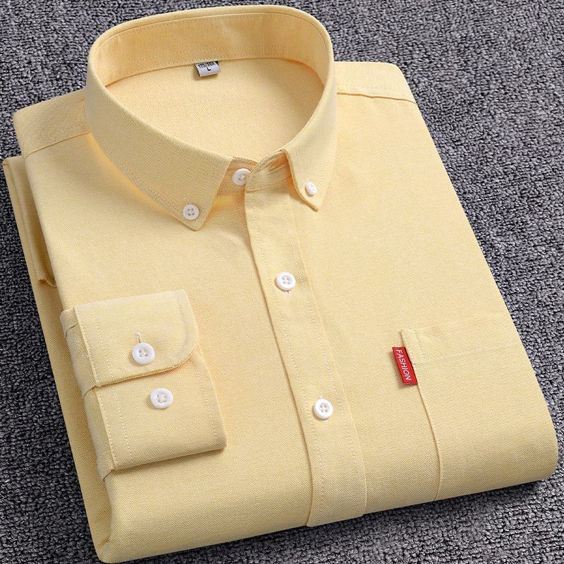 Easy Care M-5XL Men's Oxford Long Sleeve Shirts 100% Cotton Solid Color Long Sleeve Shirt Men Cotton Formal Dress Shirts Social