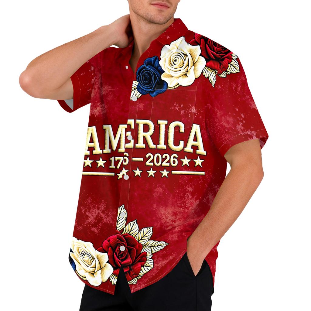 Men's Casual Printed Short Sleeve Open Front Cardigan, Independence Day Festival Tops