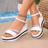 Cross Border Large Size Fish Mouth Buckle Wedge Sandal Women's New Summer One Line Belt Platform Leather Face Sandal