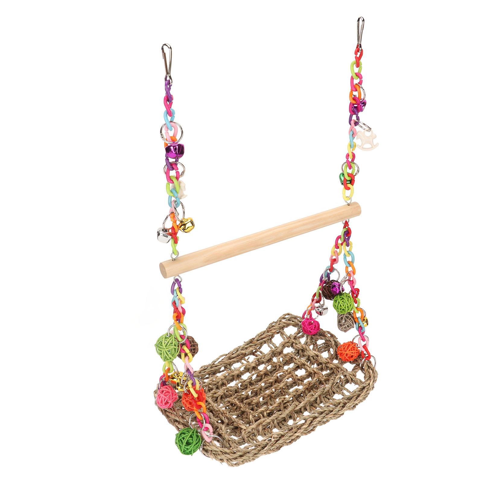 

Bird Seagrass Swing Toys Colorful Rattan Balls Double Layer Parrot Climbing Hammock Swing with Wood Perch for Pet Bird