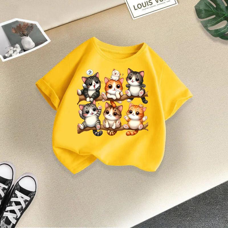 Children's Casual Short-sleeved T-shirt - Summer Girls' And Boys' Fashionable And Cute Cat T-shirt
