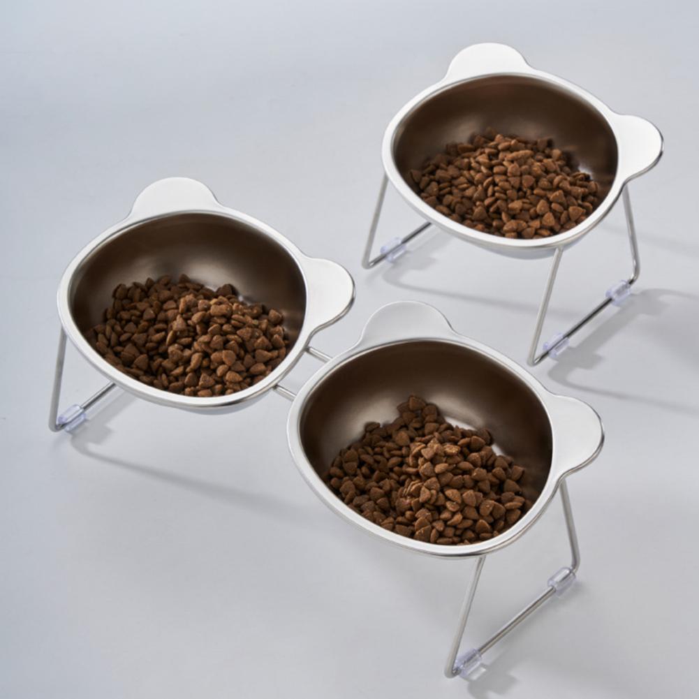 Stainless Steel Elevated Cat Bowl Tilted Raised Cat Bowl With Metal Stand Pet Feeding Dish To Prevent Fatigue For Cat And Dog
