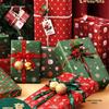 Christmas & Birthday Cartoon Kraft Gift Wrap In Retro Green & Red