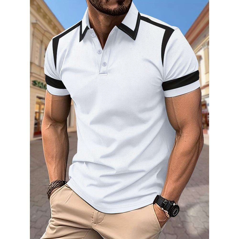 

New Fashion Men Clothes Short Sleeve Lapel Golf Polo Shirt 100% Polyester 3XL білий