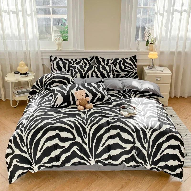 Zebra Soft Duvet Cover Set Black White Animal Print Beding Warm Comforter Covers plus 2 Pilowcases Home Decor for Children Kids Tens Young Boys Young