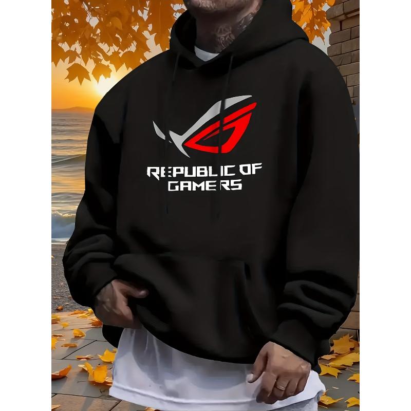 Polyester Men's Hoodie Sweatshirt, Warm, Loose Fit Pullover Hooded Sweatshirt with Front