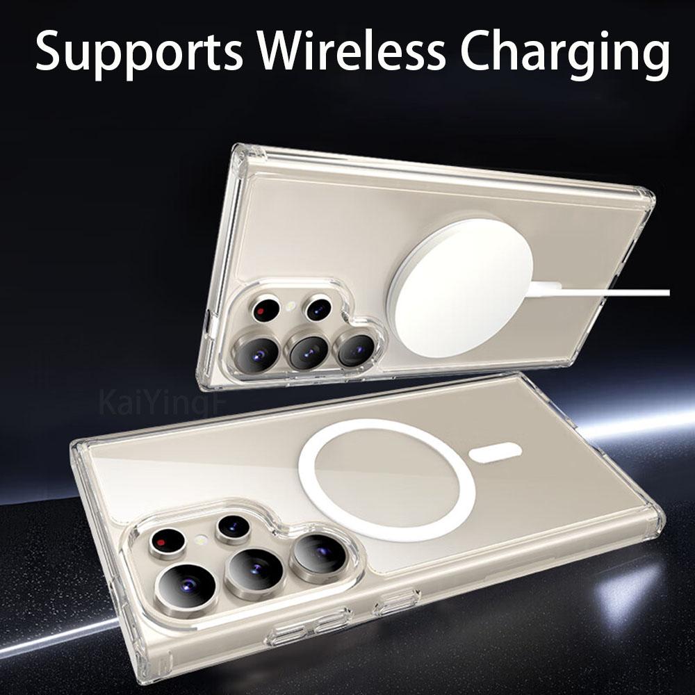 Transparent For Magsafe Case For Samsung Galaxy S25 S24 S23 FE S22 S21 Ultra Plus Wireless Charging Shockproof Clear Cover