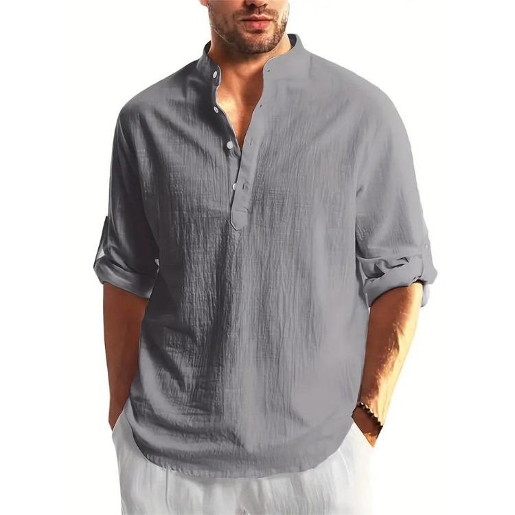 Men's Fashion Linen Cotton Casual Shirt Long Sleeve Loose Blouse Top Handsome Tee Spring Autumn Shirts for Men