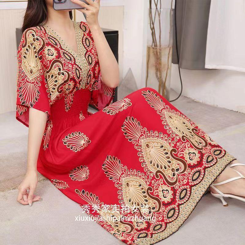 

Модное винтажное платье с принтом на шнуровке и V-образным вырезом, женские дизайнерские платья с высокой талией и короткими рукавами, женская элегантная шикарная натуральная одежда, новая женская одежда 3XL конфеты яблоко красный