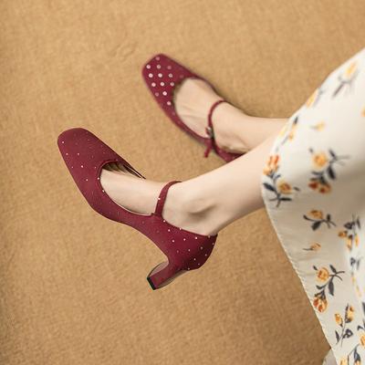 Fashion New Women's Bling Pumps High Heels Party Dress Shoes Square Toe Mary Janes Shoes Black Red Glitter Zapatos Mujer Dress Shoes
