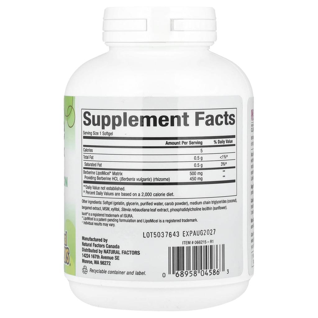 Berberyna, Matryca Lipomicelarna, 500 mg, 90 Kapsułek Miękkich w Płynie