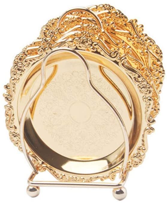 Kollektion 6-teiliges Untersetzer-Set Kreative Getränkeuntersetzer mit dekorativem Ständer Rutschfeste Metall-Tassenunterlagen Tischplatten-Display mit Halter