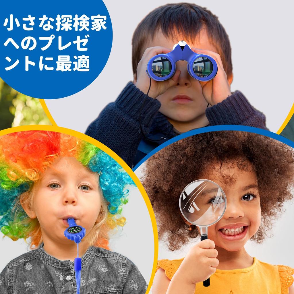 8x21 Kids' Binoculars with Real Optics, Magnifier & Whistle Compass, for Boys and Girls Ages 3-12, Perfect Toy for Outdoor Birdwatching, Hiking, and