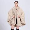 Herbst Winter Kunstkaninchenfell Kragen Schal Poncho Locker Gestrickter Cardigan Übermantel für Damen