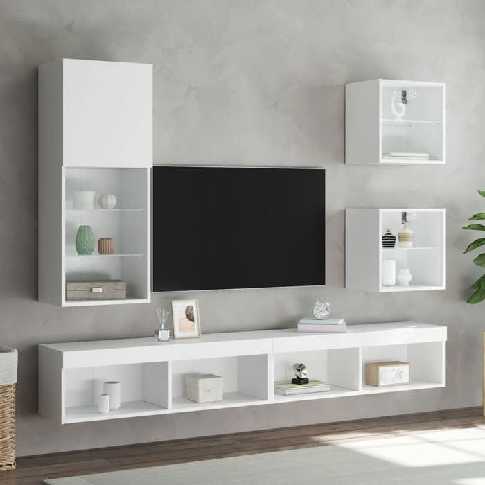 VidaXL Meuble TV avec Lumières LED, Armoire de Télévision Murale avec Rangement, Meuble Télé Suspendu Salon Salle de Séjour, 837057