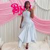 African Women's Sleeveless Neck Fashion Striped Dress Women's Waist Temperament European and American Foreign Style New Big Swing Dress