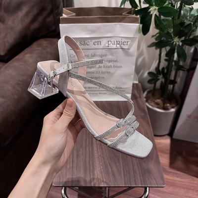 Sandales d'été à talons hauts carrés pour femmes, pantoufles d'extérieur à brides croisées, mode 2025 pour femmes