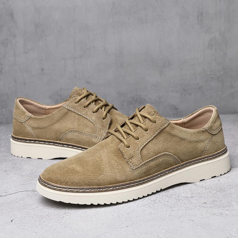 Buty Męskie Zamsz Skóra Naturalna Casualowe Sneakersy Anglia Nowa Moda Biznesowe Luksusowe Elastyczne Antypoślizgowe Wygodne Buty Taty Męskie