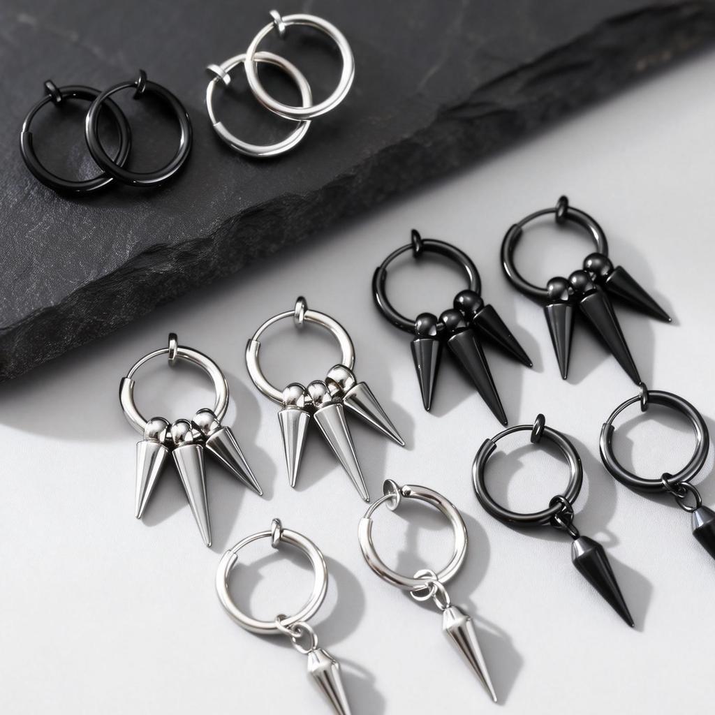 Classic Stainless Steel Rivet Clip Earring for Men Women,Anti Allergy Non-pierced Huggies Earrings,Rock Punk Jewelry Gift