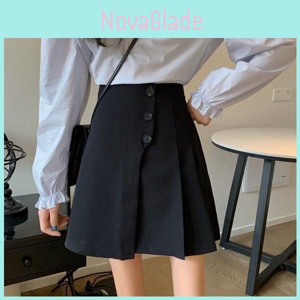 Women Spring Highwaist Pleated Skirt With Button Details For Casual And Office Wear