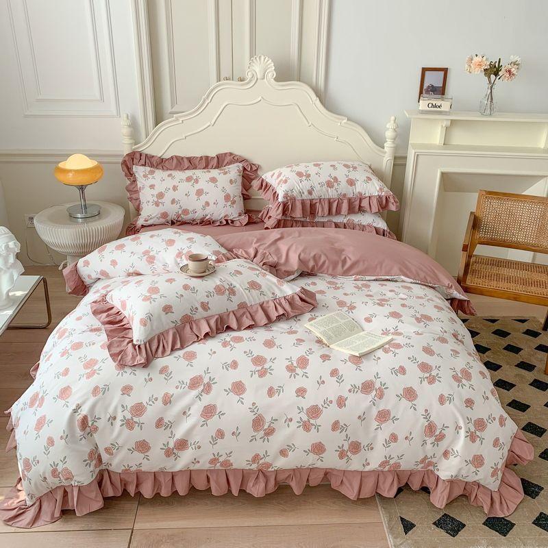 Four Seasons Universal Princess Style Four Piece Set Thickened Girl Heart Lace Bed Sheet Quilt Set Double Bedding