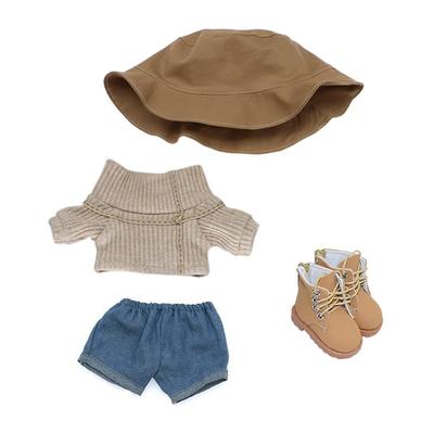 Niannyyhouse 20cm Puppenkleidung - Fischerhut, Rollkragenpullover, Pullover, Jeans, Schuhe - Für Stofftiere - Baumwoll-Puppenkleidung (Braun-2)