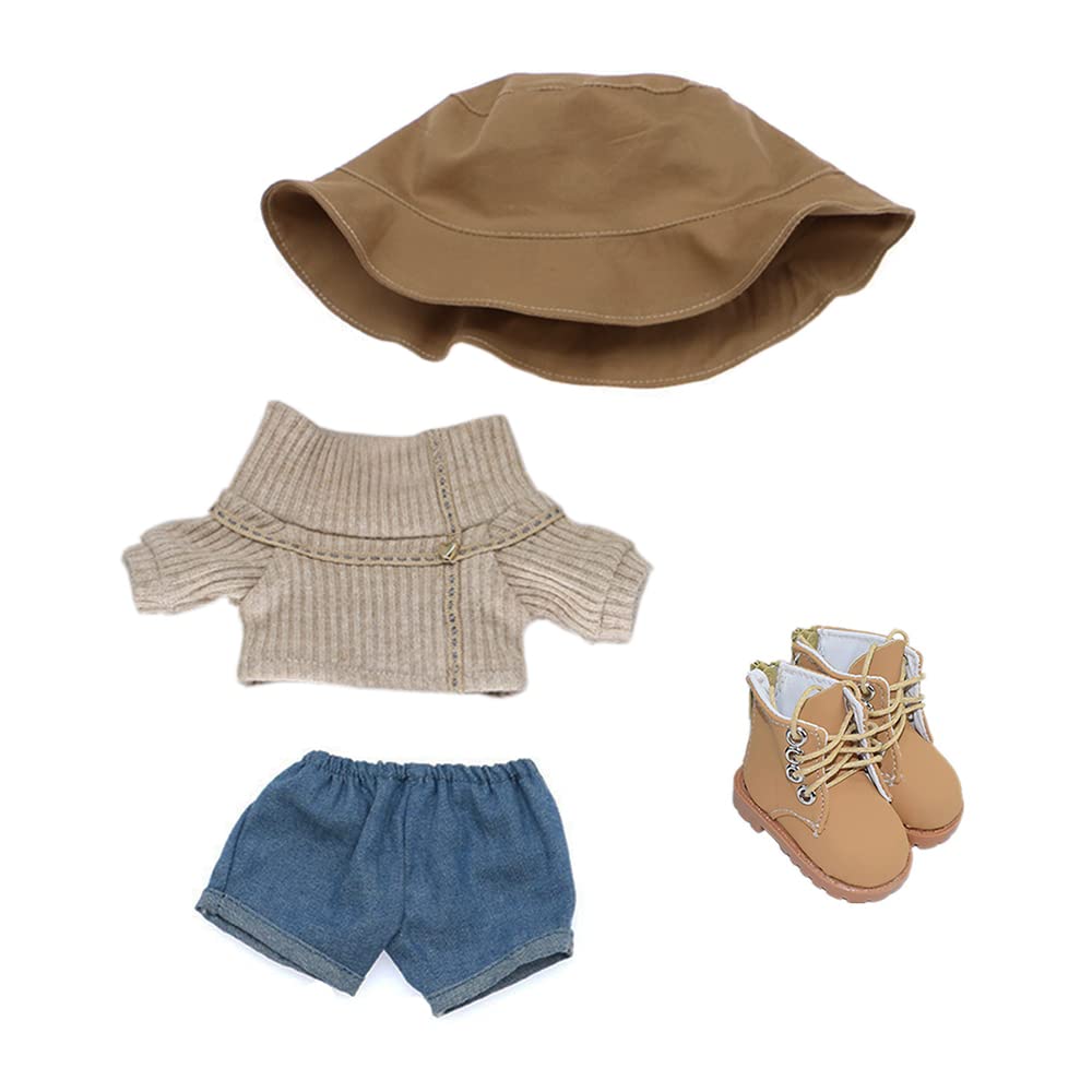 

niannyyhouse 20cm Doll Clothes - Fisherman s Hat, Turtleneck, Sweater, Jeans, Shoes - For Stuffed Animals - Cotton Doll Clothes (Brown-2)