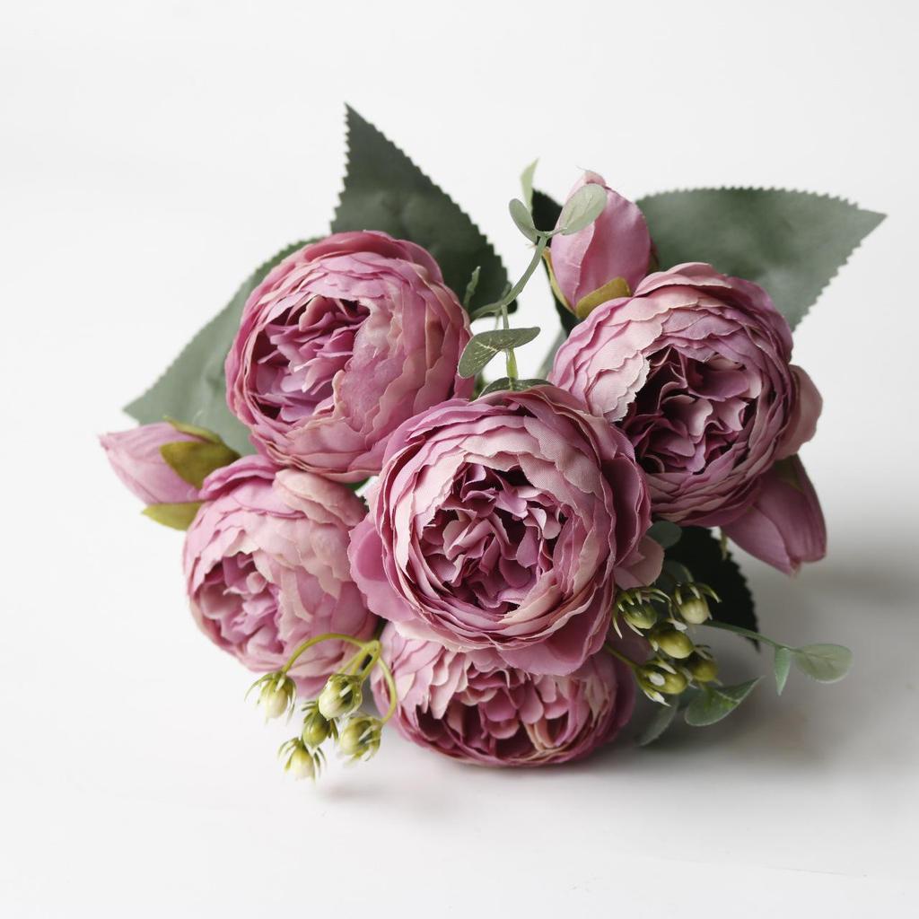 Korean Style Artificial Bouquet: 5-Head Rose & Peony for Home or Wedding Decor