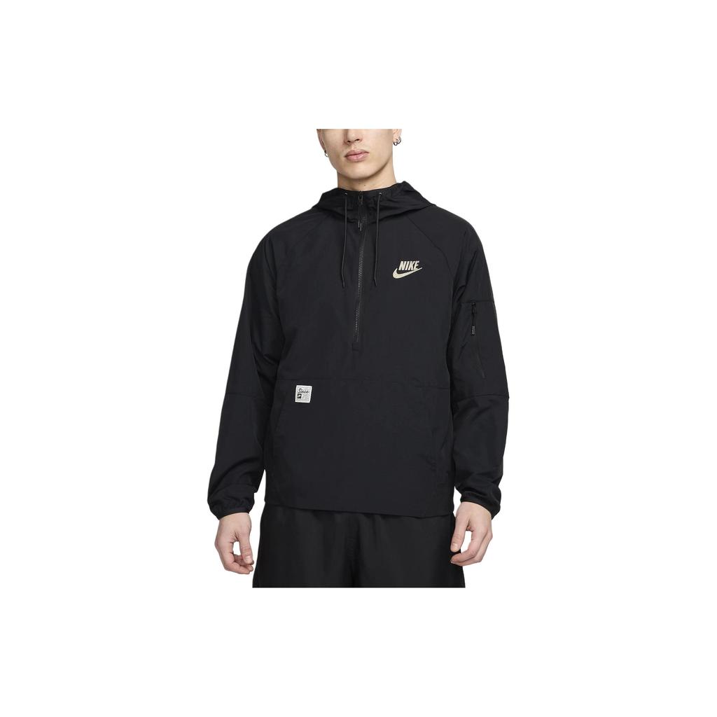 Nike Solid Color Hooded Casual Half-Zip Long Sleeve Multi-Pocket Jacket Men jackets Black HF4573-010
