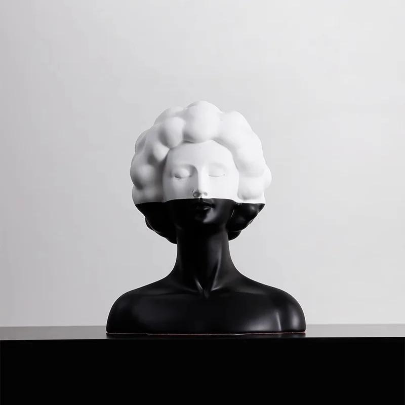 Resin Handicraft Artificial Figure Sculpture Black and White Figurines Abstract Portrait Home Decoration Accessories