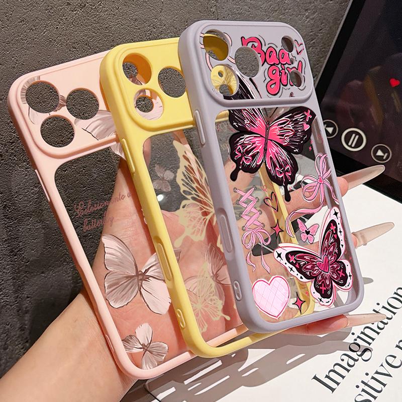 Butterfly Print Case For iPhone 17 Pro Max For iPhone 16 15 14 13 Pro Max Luxury Hybrid TPU+PC Clear Back Hard Cover