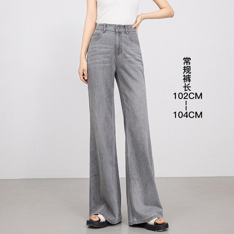 Women s Mid Rise Flare Jeans Thin Tencel Denim Pants Stretch Washed Casual Long Trousers S