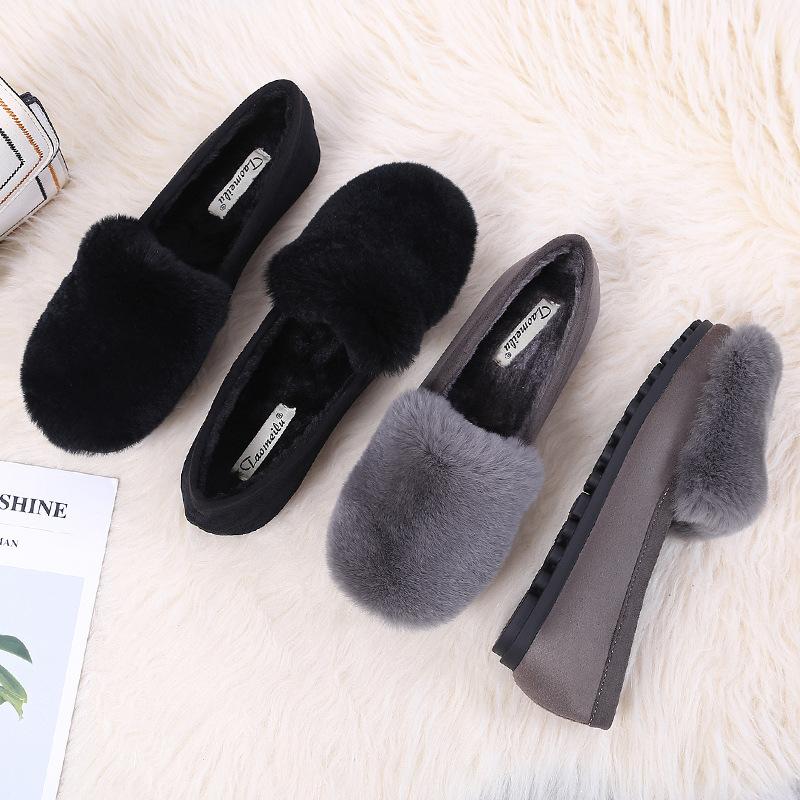 Modne Buty Damskie Królicze Futro Duży Rozmiar 34-43 2025 Zima Sneakersy Ciepłe Płaskie Pluszowe Bawełniane Mokasyny z Futrem Botki Femmes Sukienka Mokasyny
